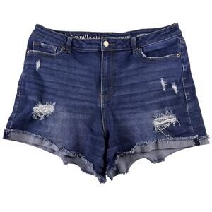 Womens Juniors Vanilla Star Real Cheeky Distressed Cut Off Blue Jean Short 32/15